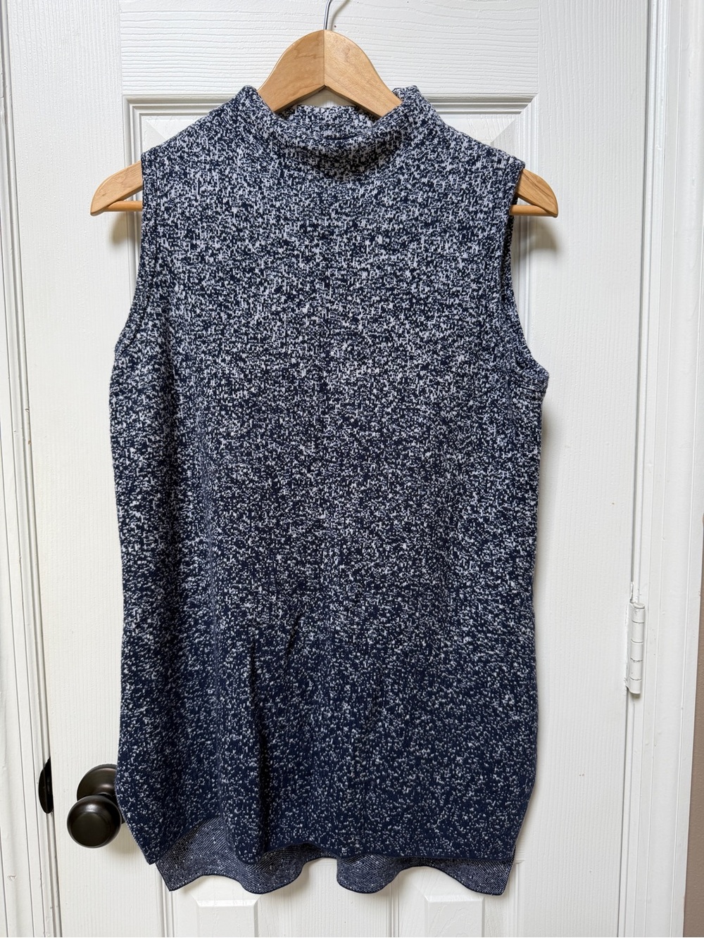 Chico's Navy and White Speckled Ombré Knit Mock Neck Top M